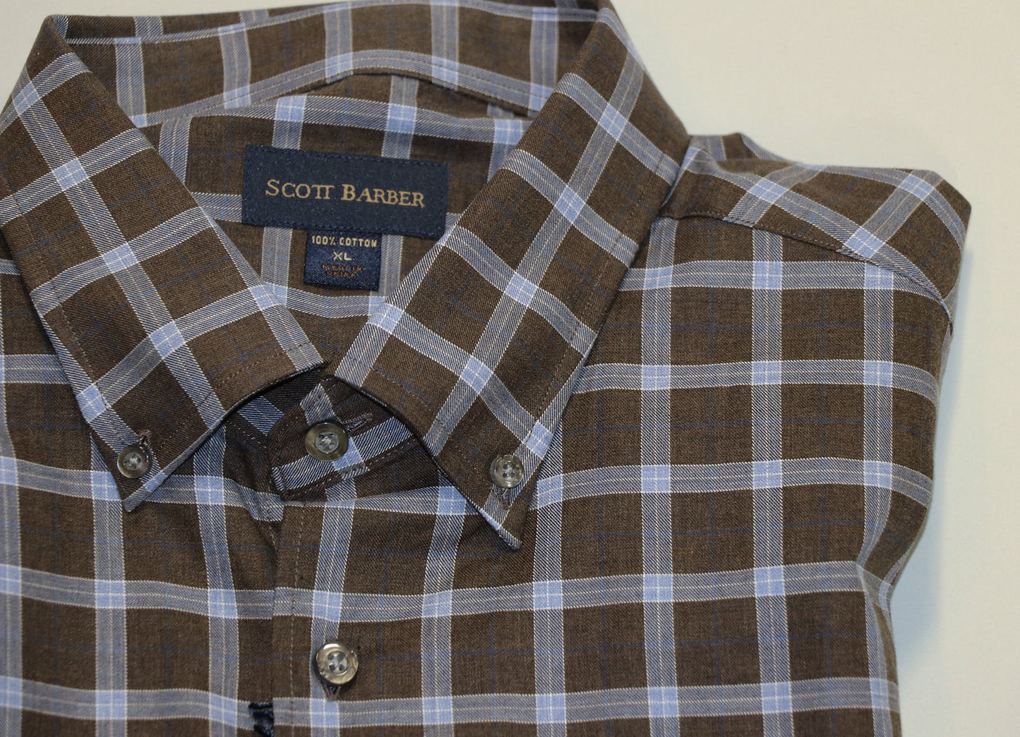 Scott Barber Brown Windowpane Sport Shirt