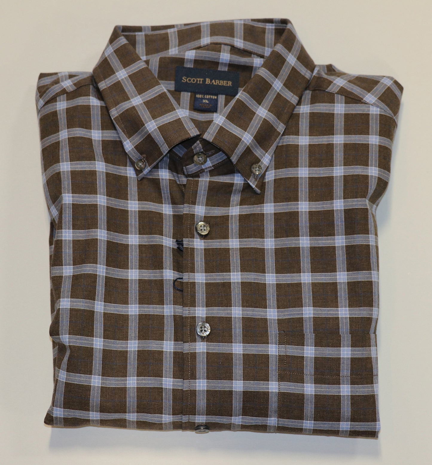 Scott Barber Brown Windowpane Sport Shirt